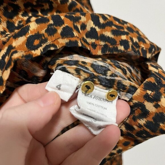 Ulla Johnson‎ Vesna Pintucked Leopard Print Puff Sleeve Cotton Blouse Size 4 - Picture 7 of 10